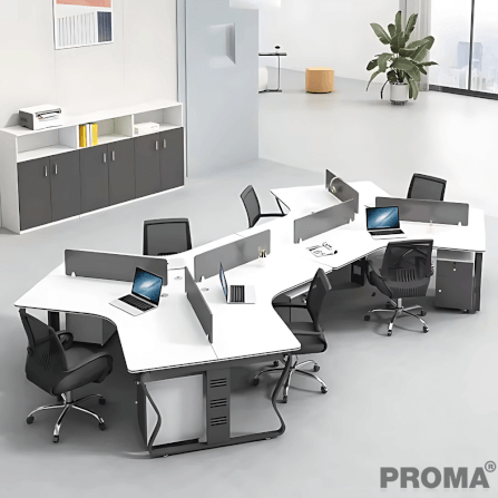 [Pre-order] โต๊ะทำงาน Proma-POD-05 สีขาว/ดำ แบบ 6 ที่นั่ง (มีตู้เอกสาร)_12
